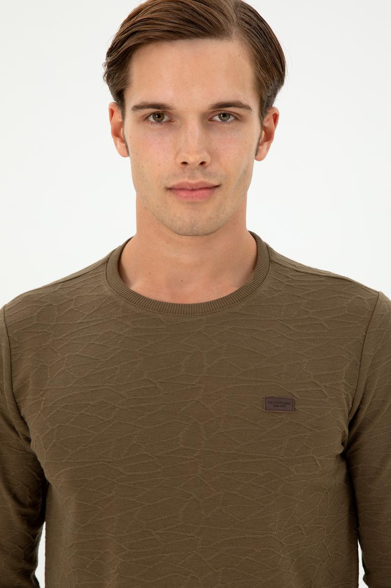 Erkek Regular Fit Bisiklet Yaka Haki Sweatshirt