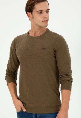 Erkek Regular Fit Bisiklet Yaka Haki Sweatshirt - 50290602045