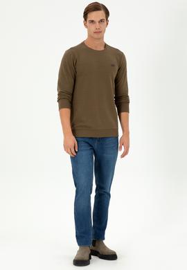 Erkek Regular Fit Bisiklet Yaka Haki Sweatshirt - 50290602045