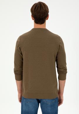 Erkek Regular Fit Bisiklet Yaka Haki Sweatshirt - 50290602045