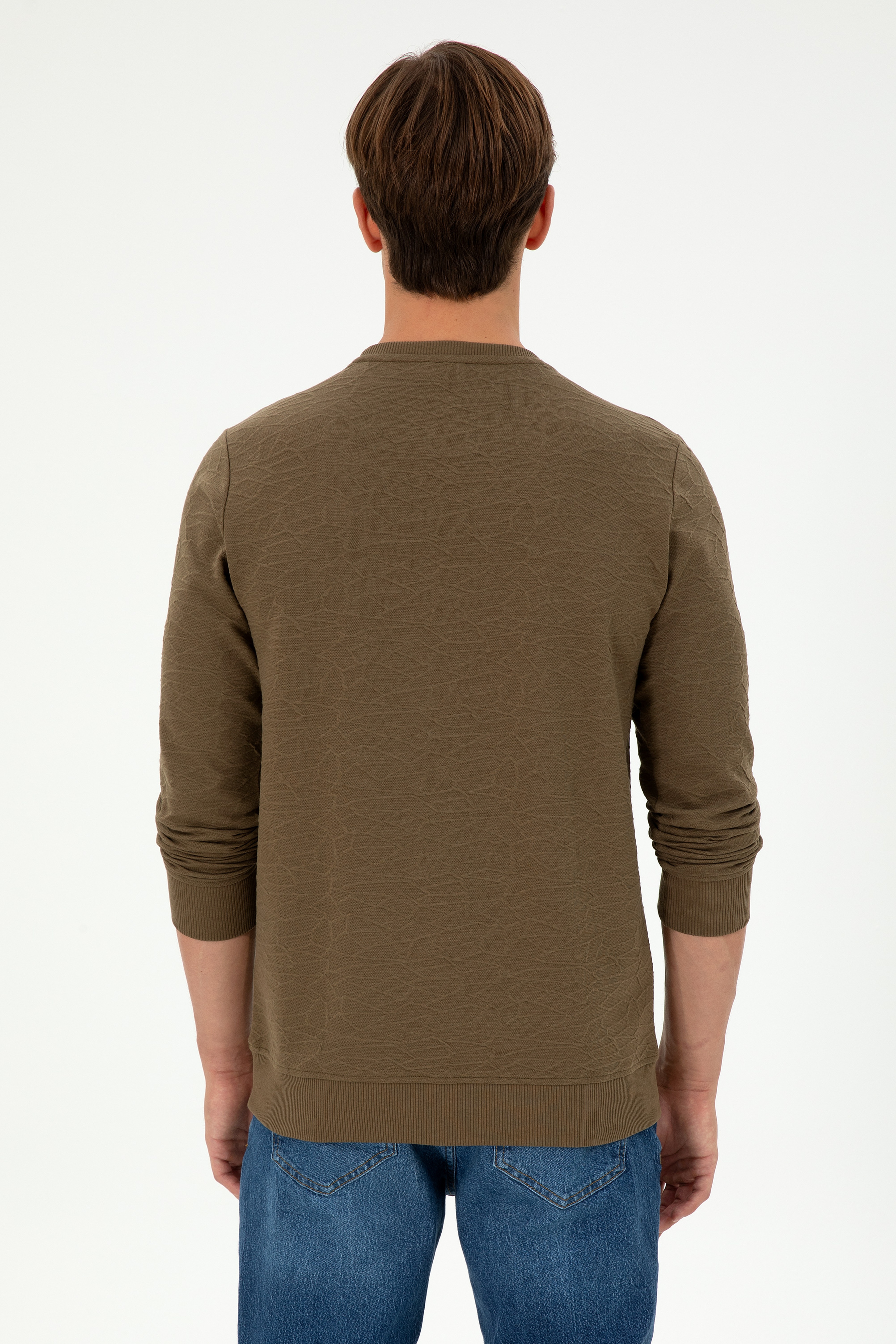 Erkek Regular Fit Bisiklet Yaka Haki Sweatshirt - Image 5