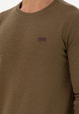 Erkek Regular Fit Bisiklet Yaka Haki Sweatshirt - 50290602045
