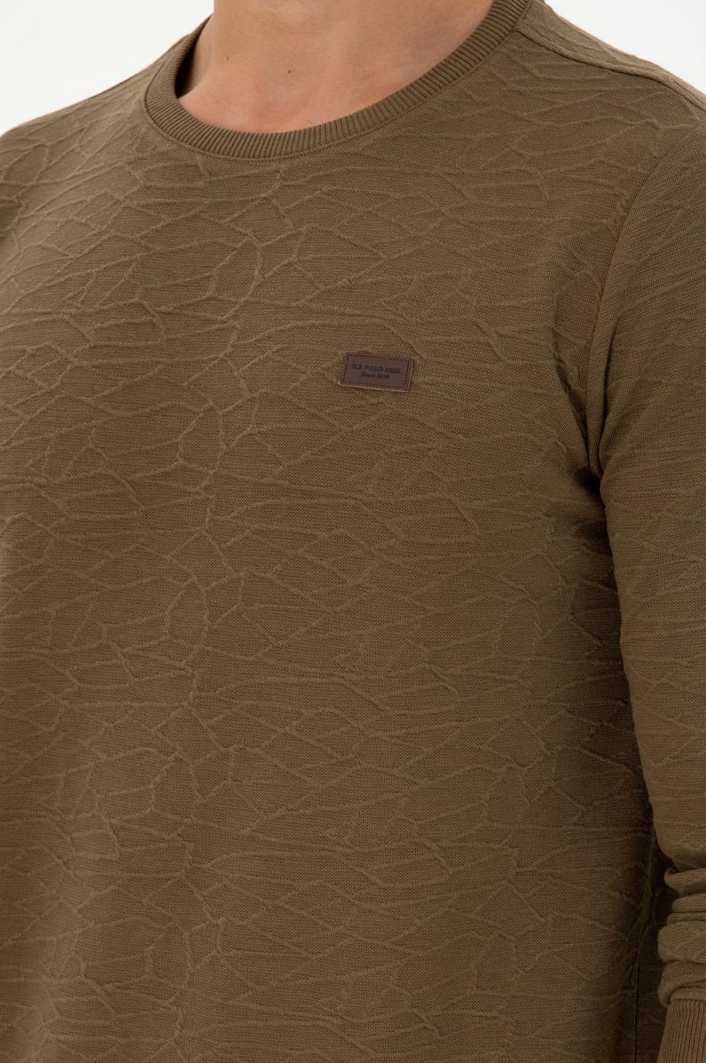 Erkek Regular Fit Bisiklet Yaka Haki Sweatshirt