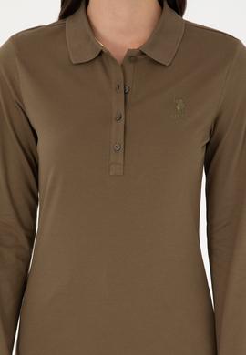 Kadın Haki Basic Polo Yaka Sweatshirt - 50289541117