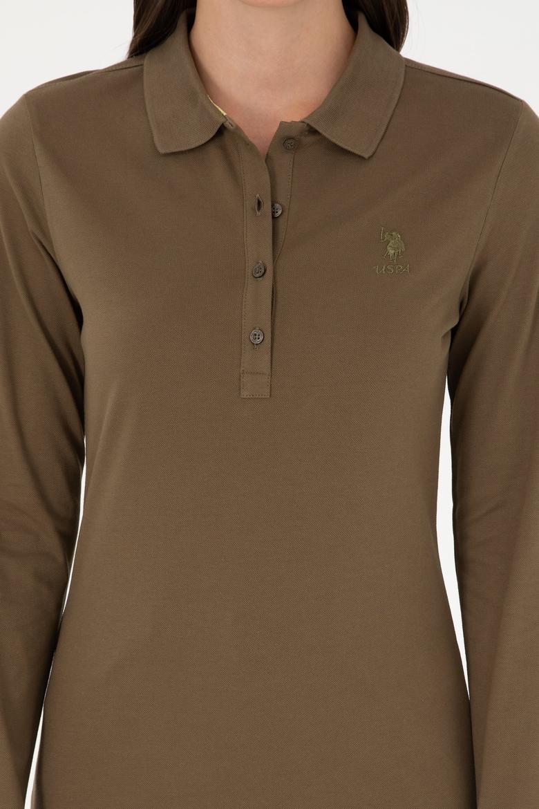 Kadın Haki Basic Polo Yaka Sweatshirt - 50289541117