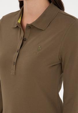 Kadın Haki Basic Polo Yaka Sweatshirt - 50289541117