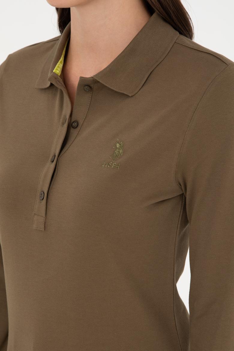 Kadın Haki Basic Polo Yaka Sweatshirt - 50289541117