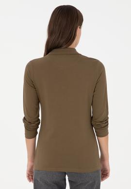 Kadın Haki Basic Polo Yaka Sweatshirt - 50289541117