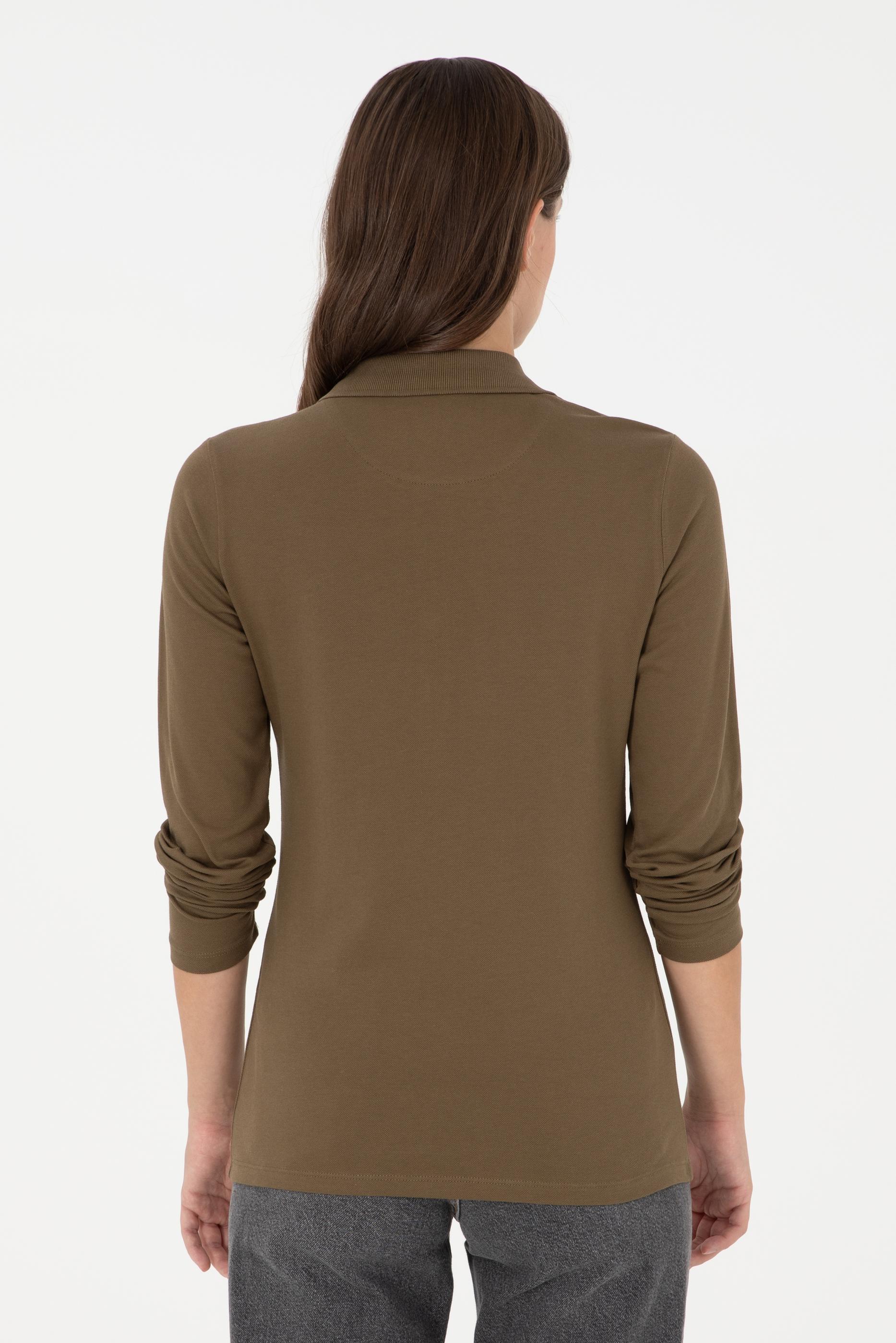 Kadın Haki Basic Polo Yaka Sweatshirt