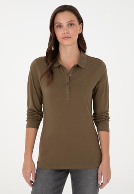 Kadın Haki Basic Polo Yaka Sweatshirt - 50289541117