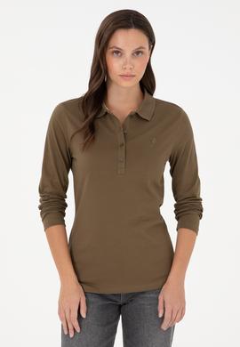 Kadın Haki Basic Polo Yaka Sweatshirt - 50289541117