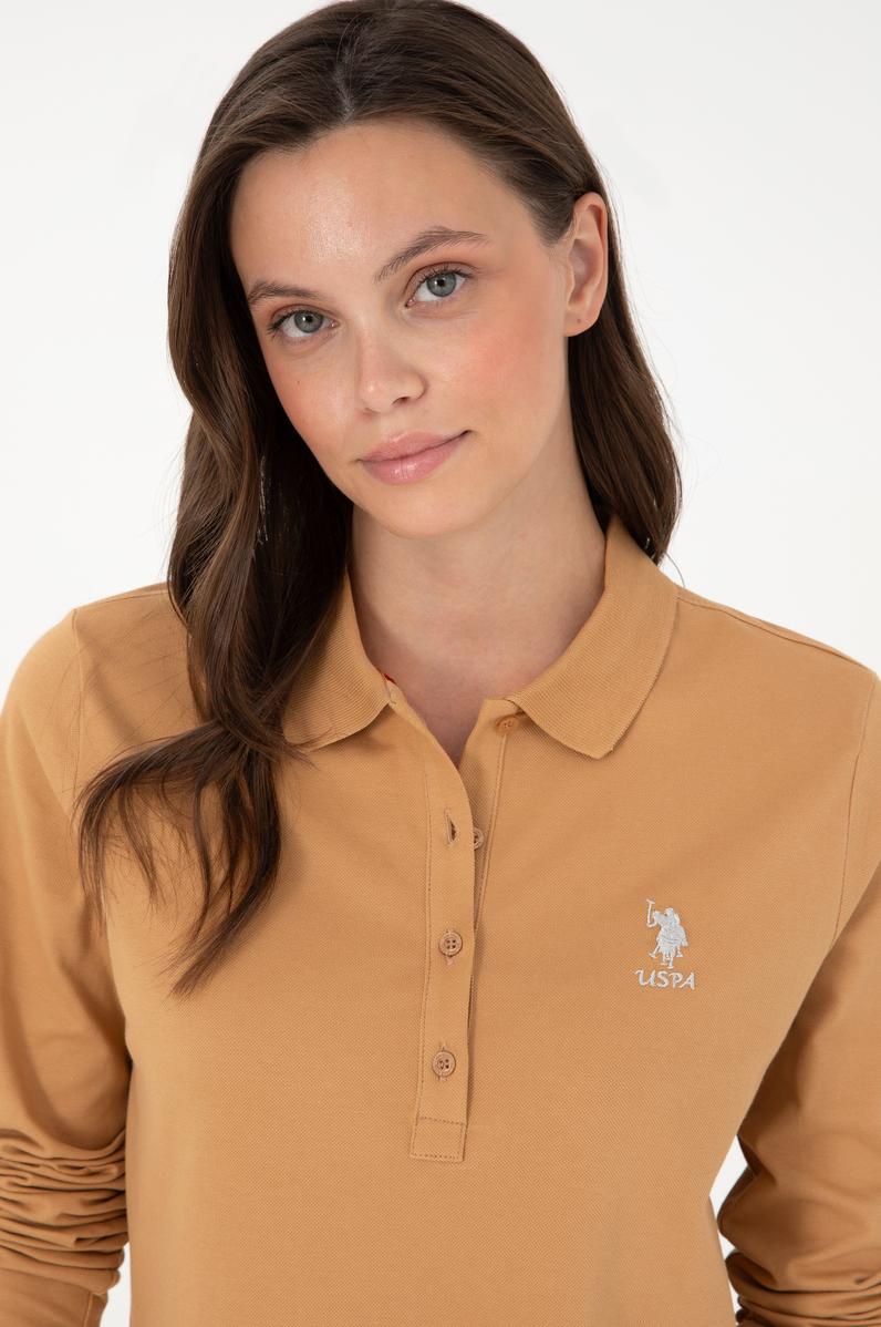 Kadın Camel Basic Polo Yaka Sweatshirt