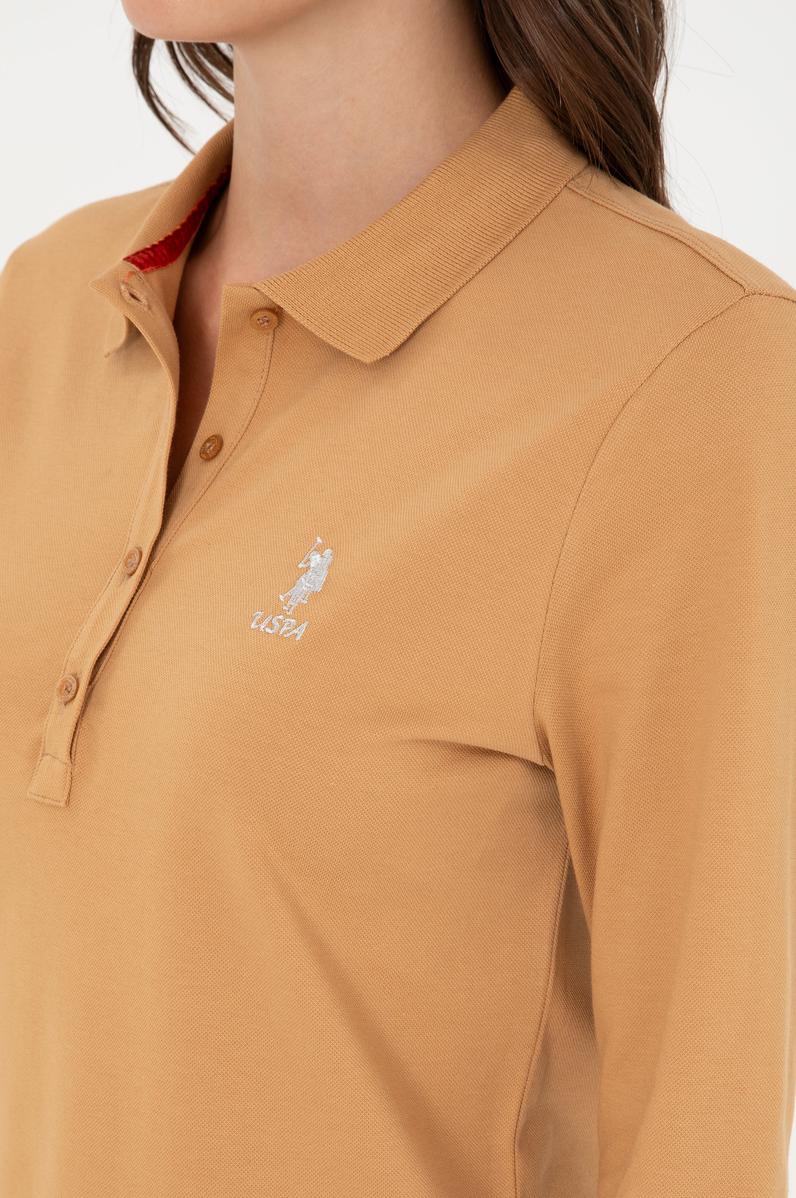 Kadın Camel Basic Polo Yaka Sweatshirt