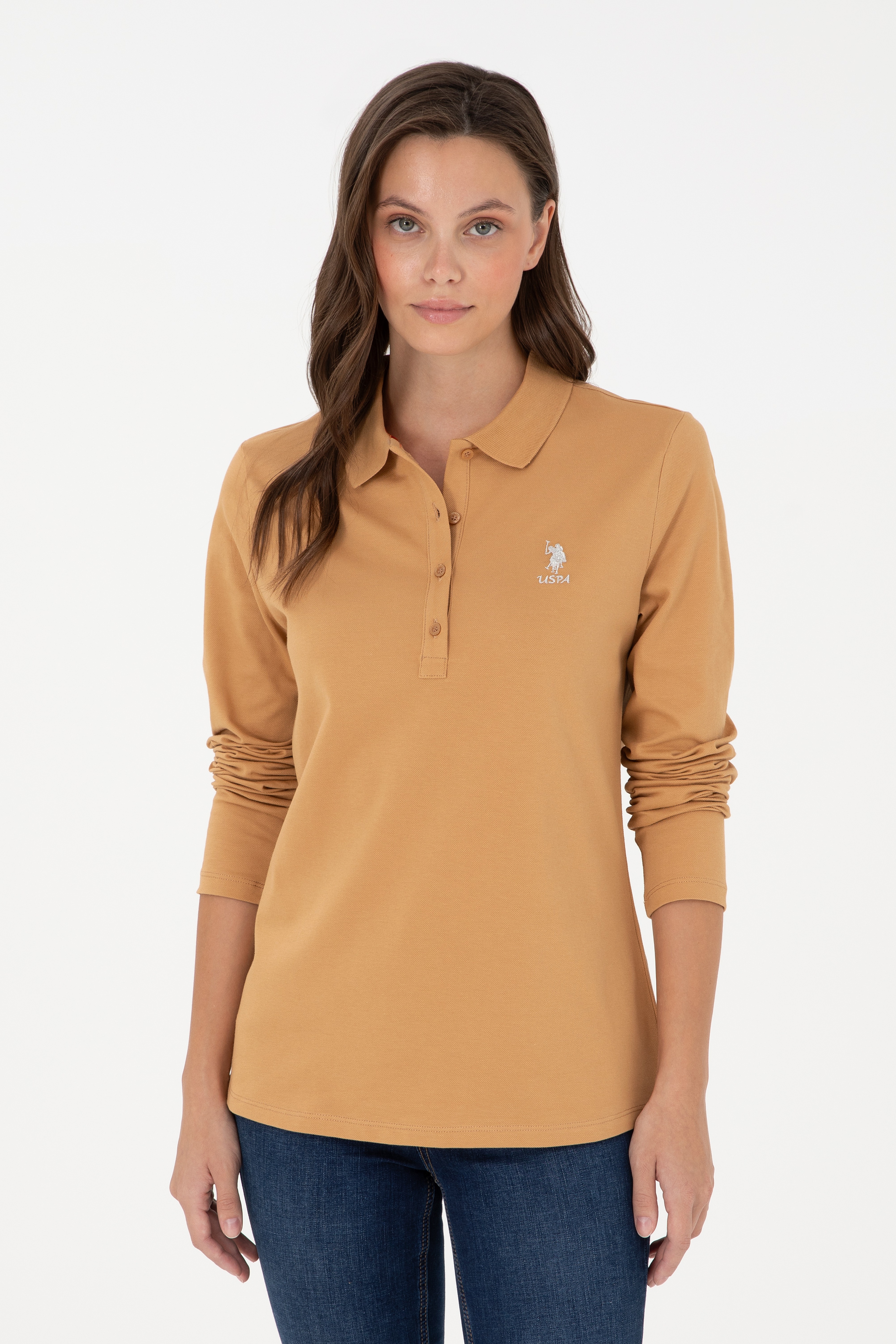 Kadın Camel Basic Polo Yaka Sweatshirt - Image 1