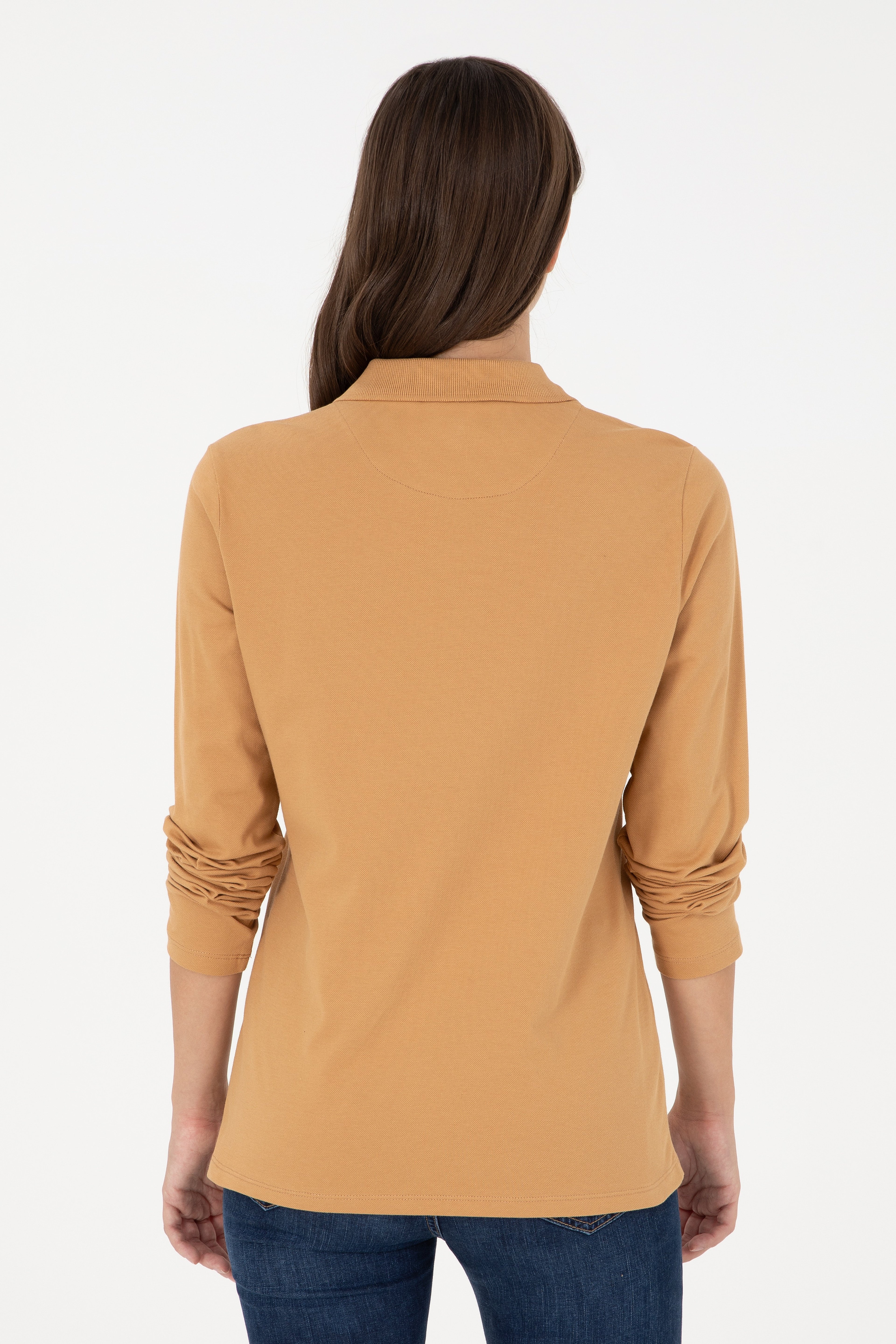 Kadın Camel Basic Polo Yaka Sweatshirt - Image 5