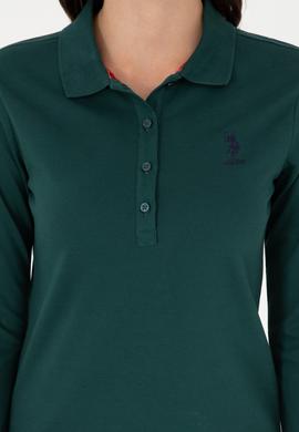 Kadın Koyu Yeşil Basic Polo Yaka Sweatshirt - 50289541237