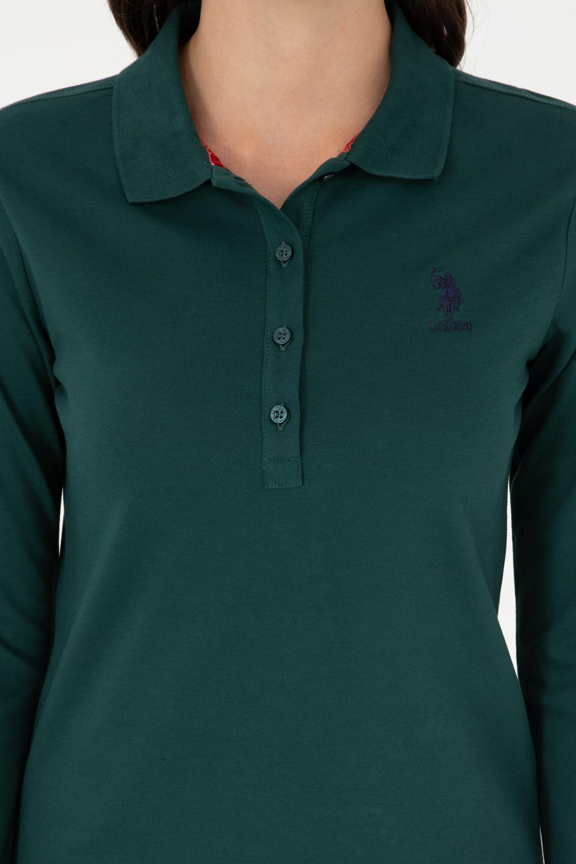 Kadın Koyu Yeşil Basic Polo Yaka Sweatshirt