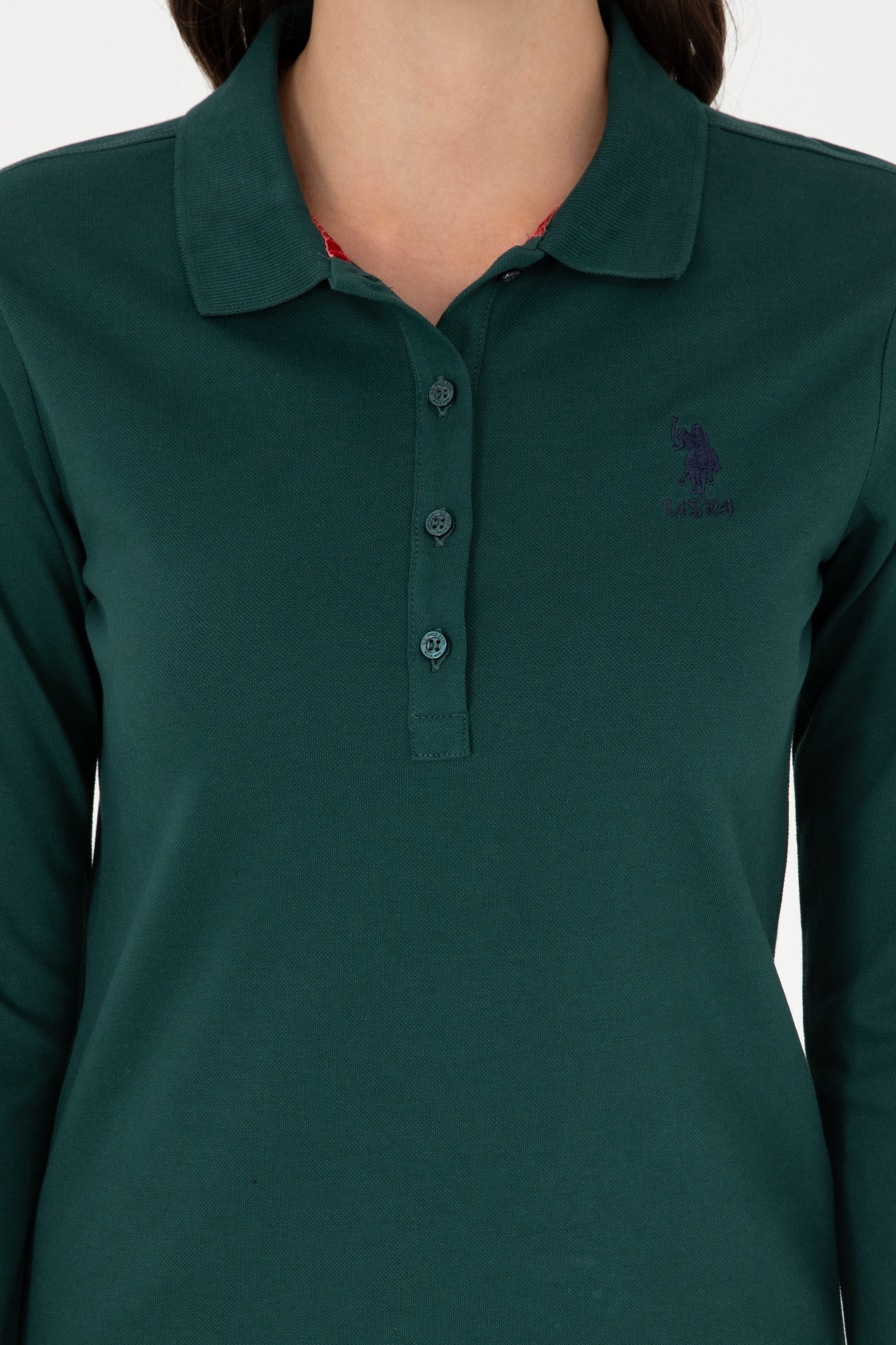 Kadın Koyu Yeşil Basic Polo Yaka Sweatshirt - Image 6