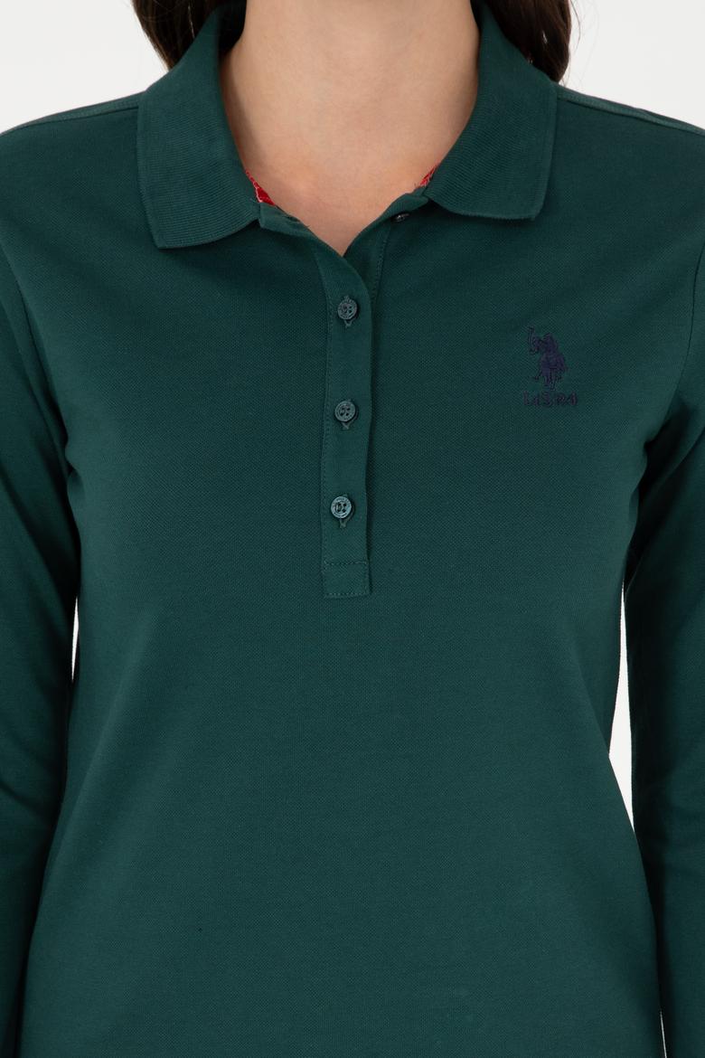 Kadın Koyu Yeşil Basic Polo Yaka Sweatshirt - 50289541237