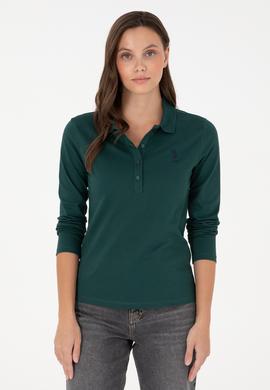 Kadın Koyu Yeşil Basic Polo Yaka Sweatshirt - 50289541237