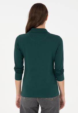 Kadın Koyu Yeşil Basic Polo Yaka Sweatshirt - 50289541237