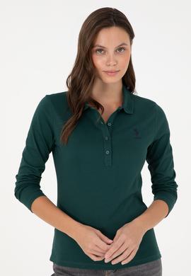 Kadın Koyu Yeşil Basic Polo Yaka Sweatshirt - 50289541237