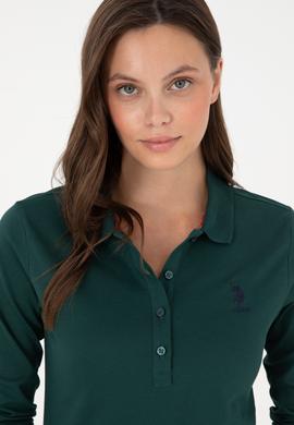 Kadın Koyu Yeşil Basic Polo Yaka Sweatshirt - 50289541237