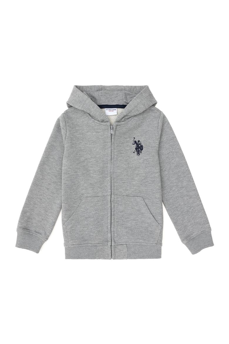 Erkek Çocuk Gri Melanj Basic Fermuarlı Sweathsirt