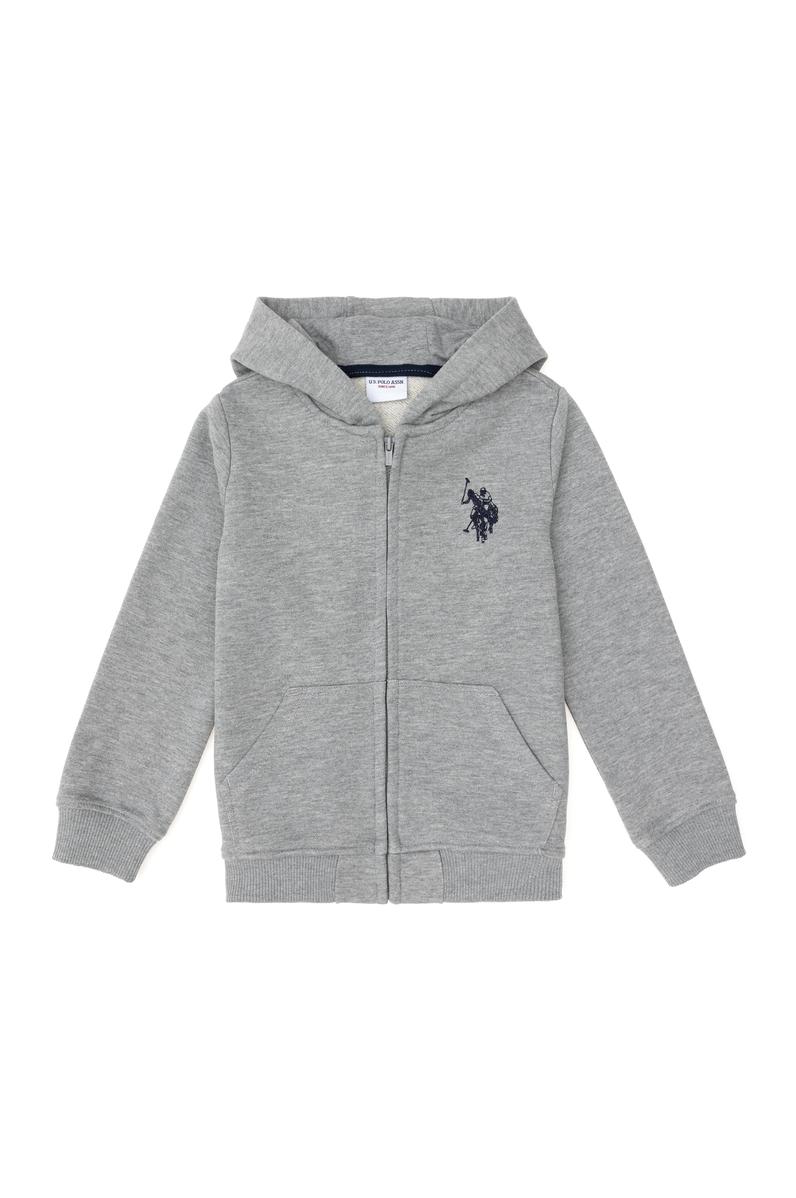 Erkek Çocuk Gri Melanj Basic Fermuarlı Sweathsirt