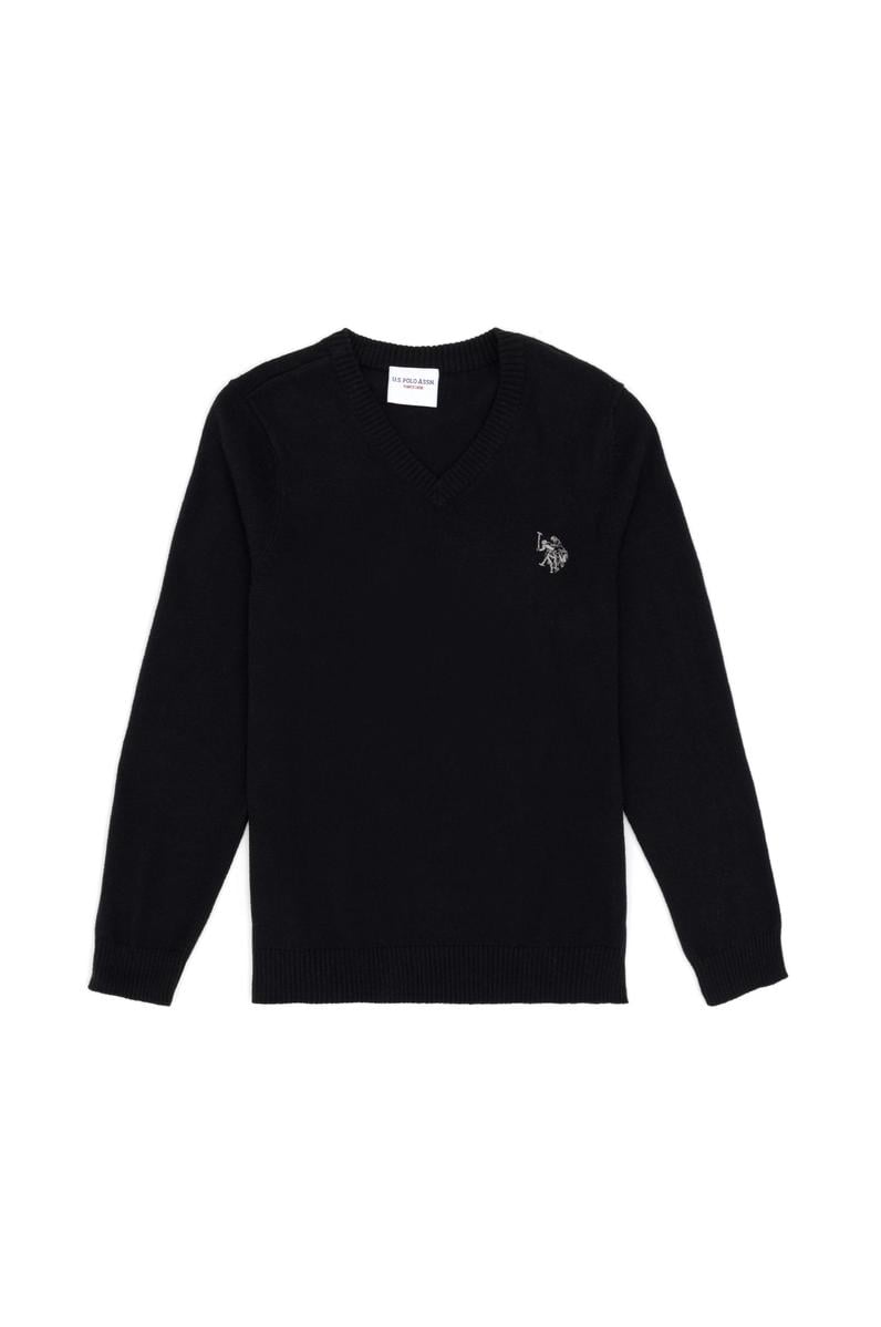 Erkek Çocuk Siyah Basic V Yaka Kazak