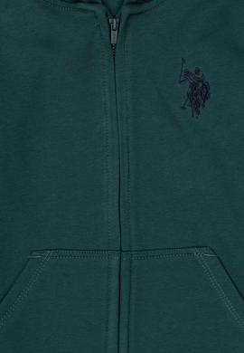 Erkek Çocuk Koyu Yeşil Basic Fermuarlı Sweatshirt - 50293536050