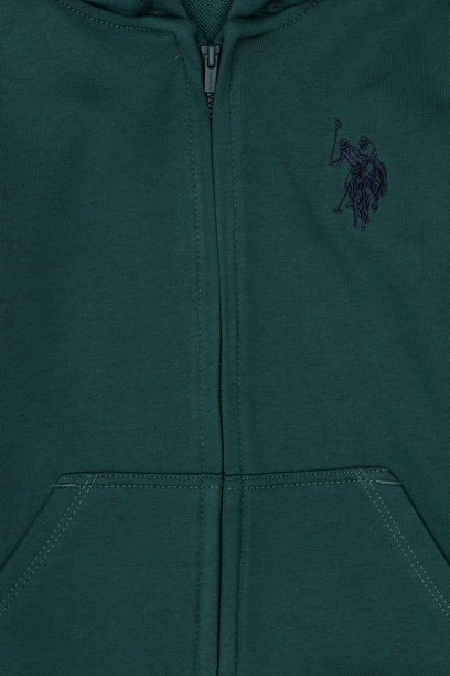 Erkek Çocuk Koyu Yeşil Basic Fermuarlı Sweatshirt