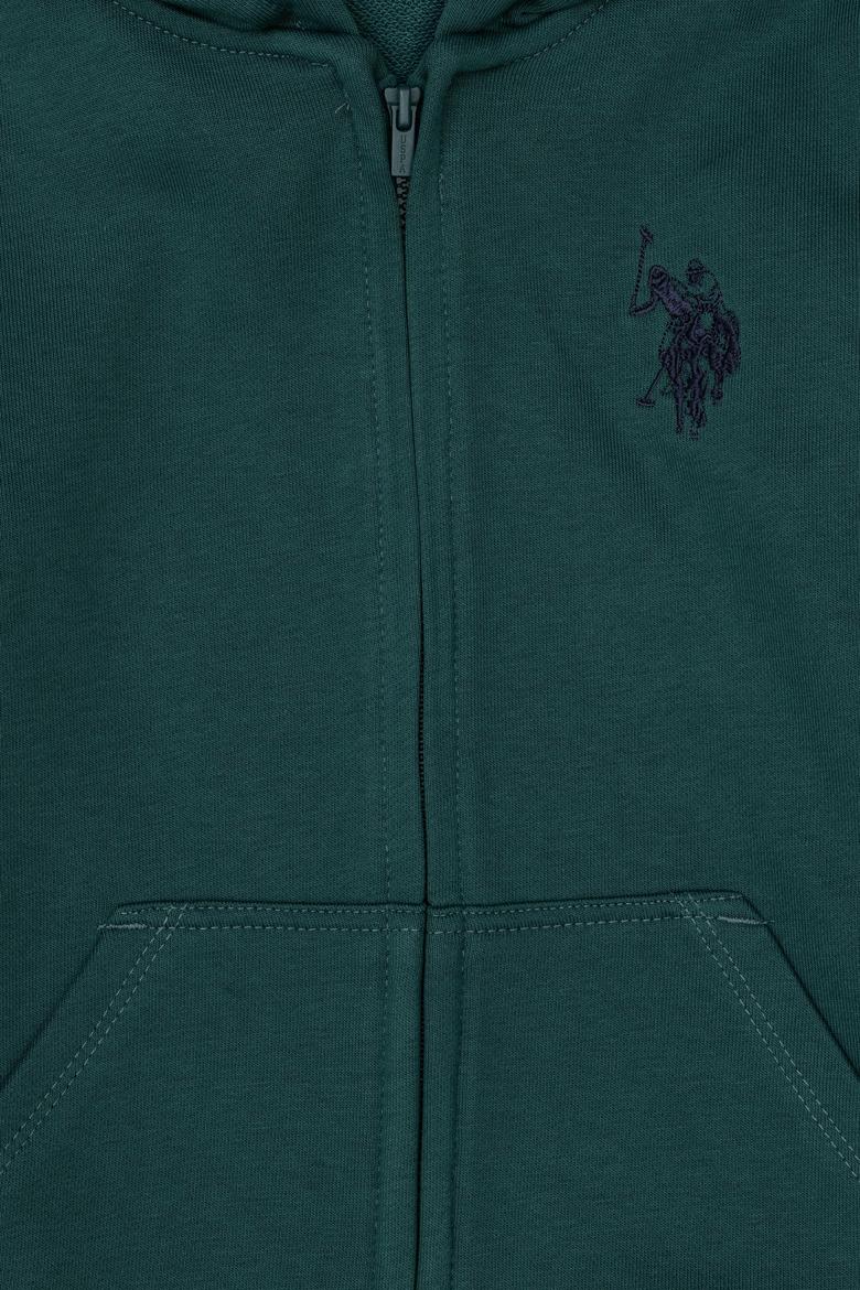 Erkek Çocuk Koyu Yeşil Basic Fermuarlı Sweatshirt - 50293536050