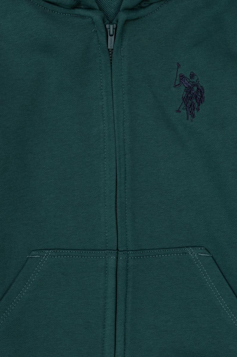 Erkek Çocuk Koyu Yeşil Basic Fermuarlı Sweatshirt