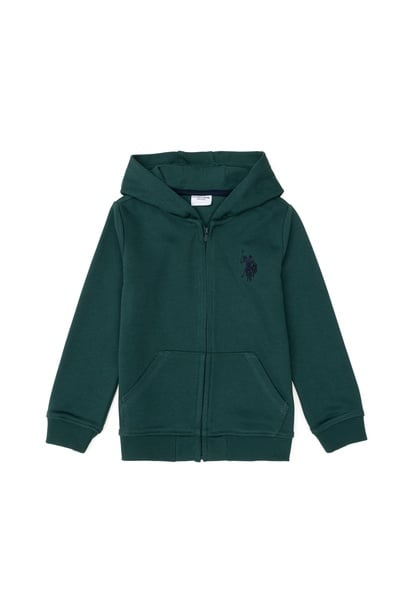 Erkek Çocuk Koyu Yeşil Basic Fermuarlı Sweatshirt