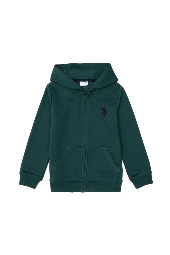 Erkek Çocuk Koyu Yeşil Basic Fermuarlı Sweatshirt