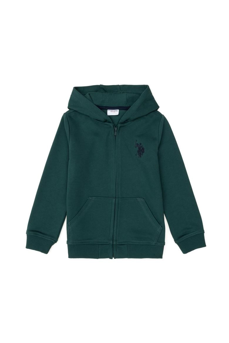 Erkek Çocuk Koyu Yeşil Basic Fermuarlı Sweatshirt