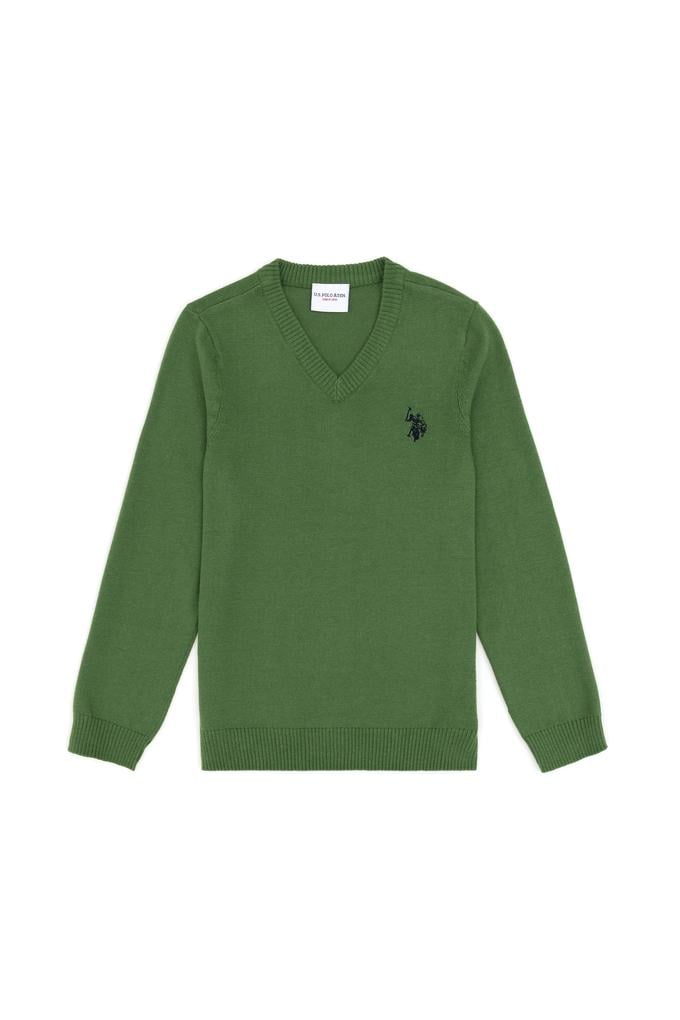 Erkek Çocuk Yeşil Basic V Yaka Kazak