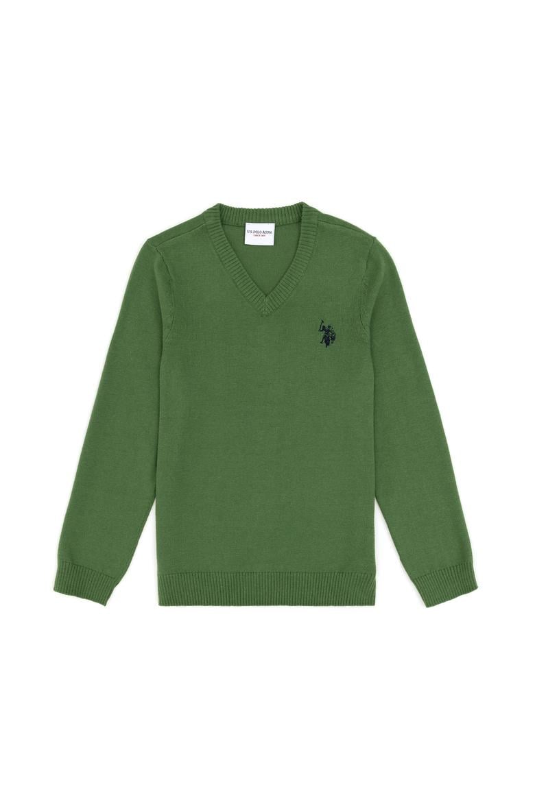 Erkek Çocuk Yeşil Basic V Yaka Kazak