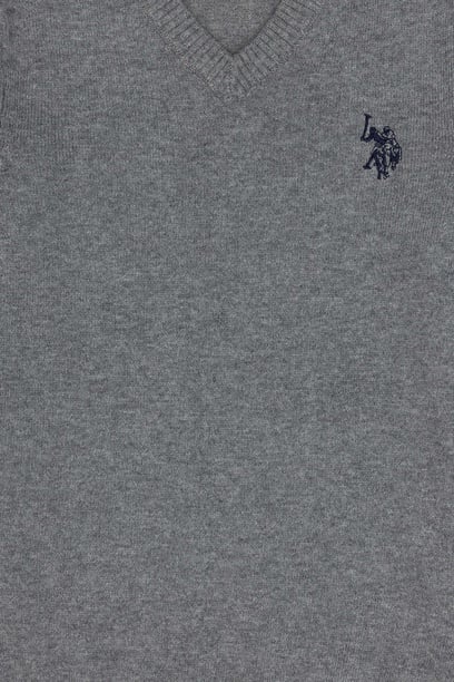 Erkek Çocuk Gri Melanj Basic V Yaka Kazak