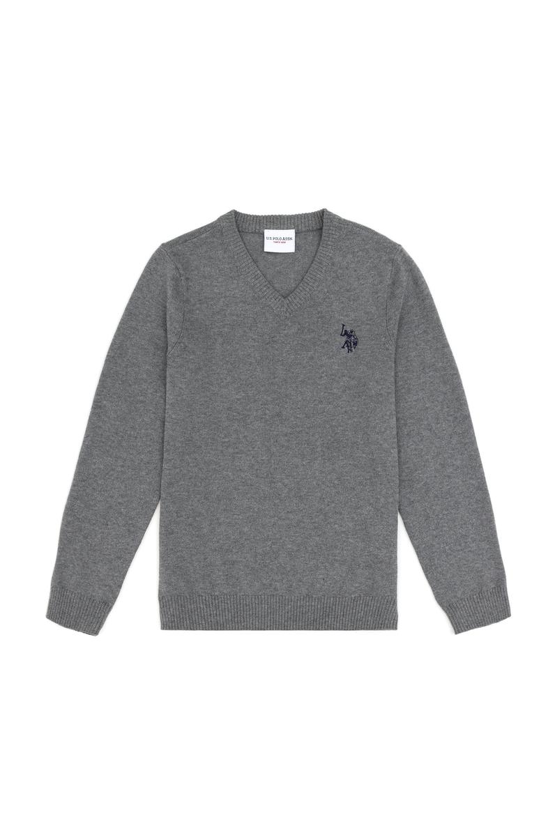 Erkek Çocuk Gri Melanj Basic V Yaka Kazak