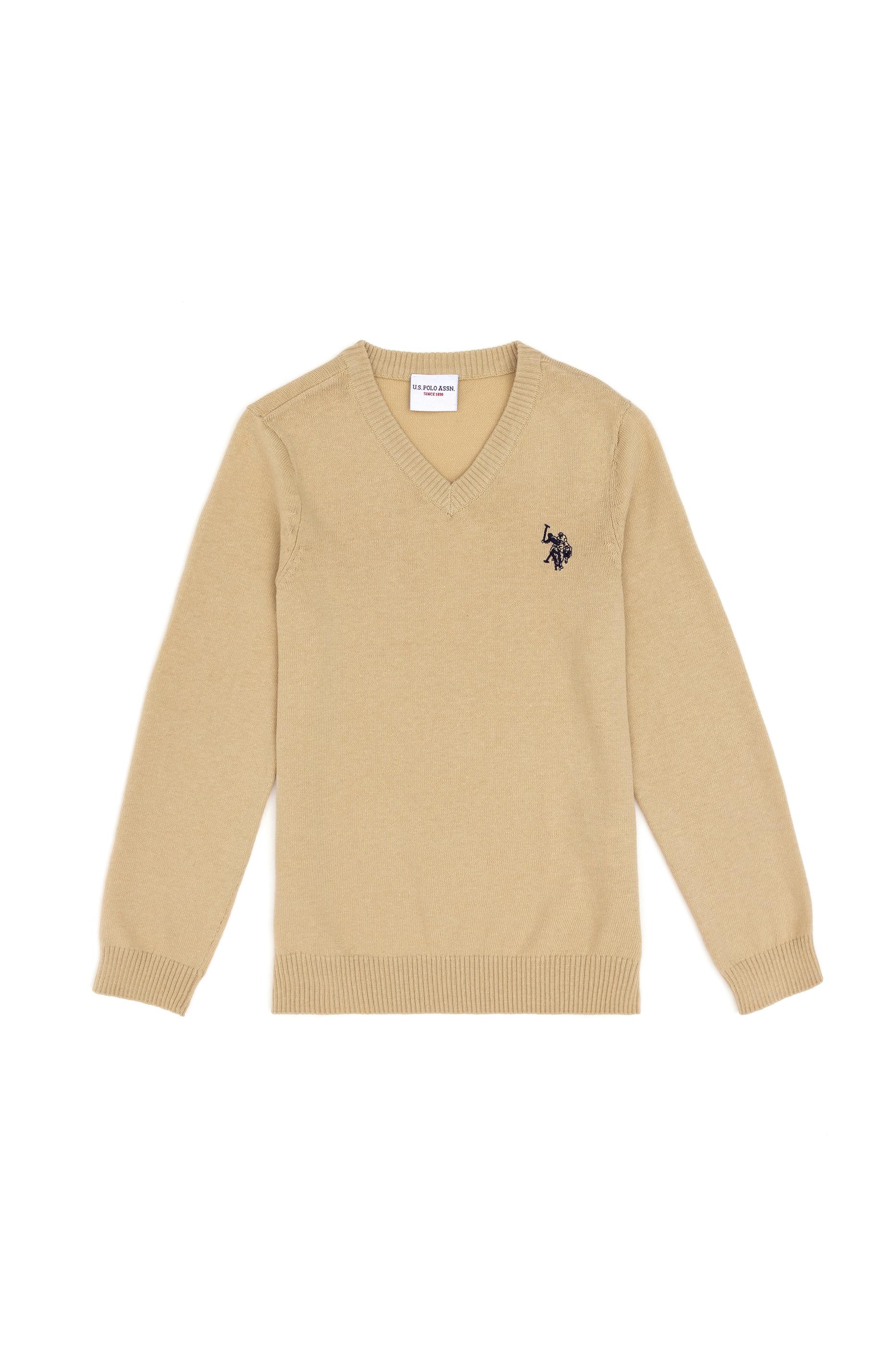 Erkek Çocuk Açık Haki Basic V Yaka Kazak