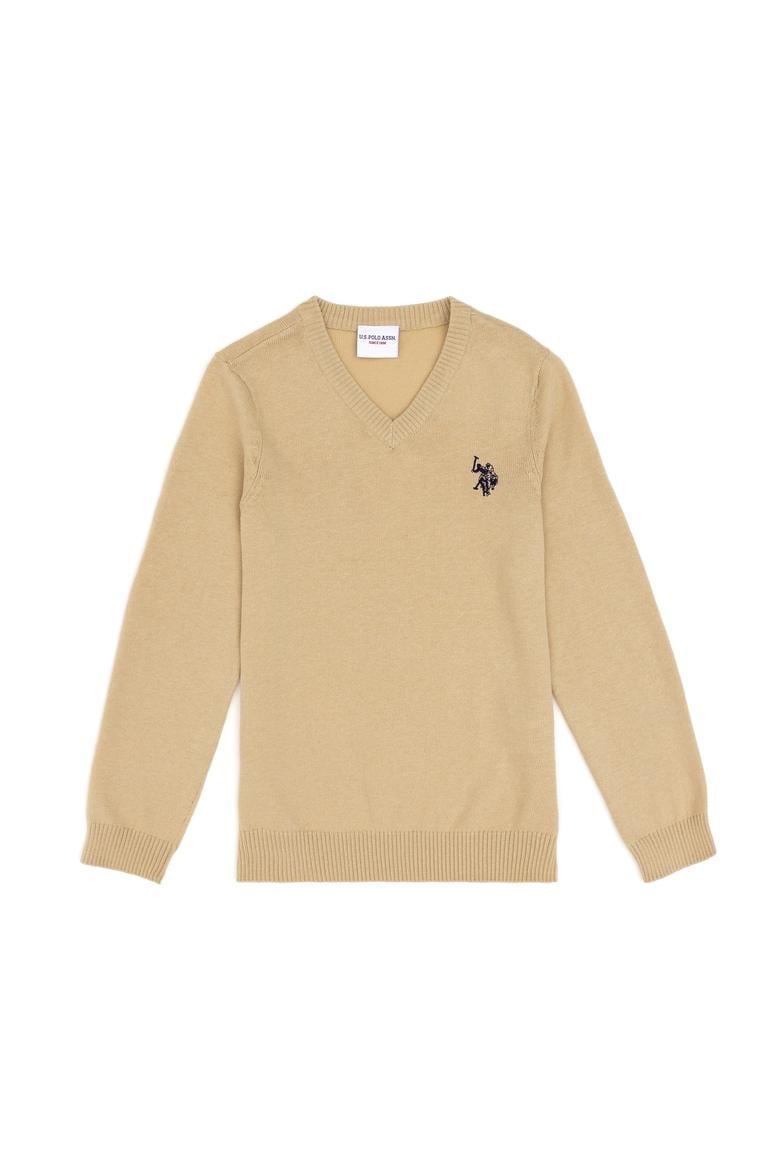 Erkek Çocuk Açık Haki Basic V Yaka Kazak - 50294200061