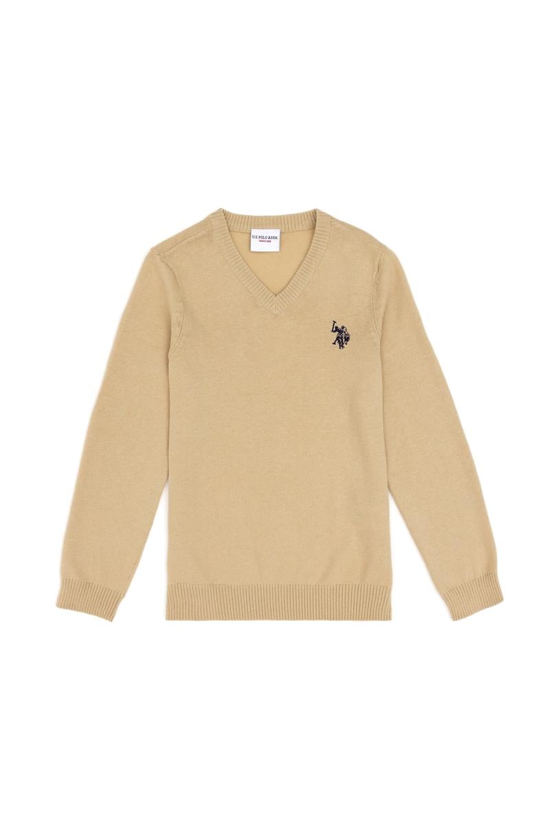 Erkek Çocuk Açık Haki Basic V Yaka Kazak