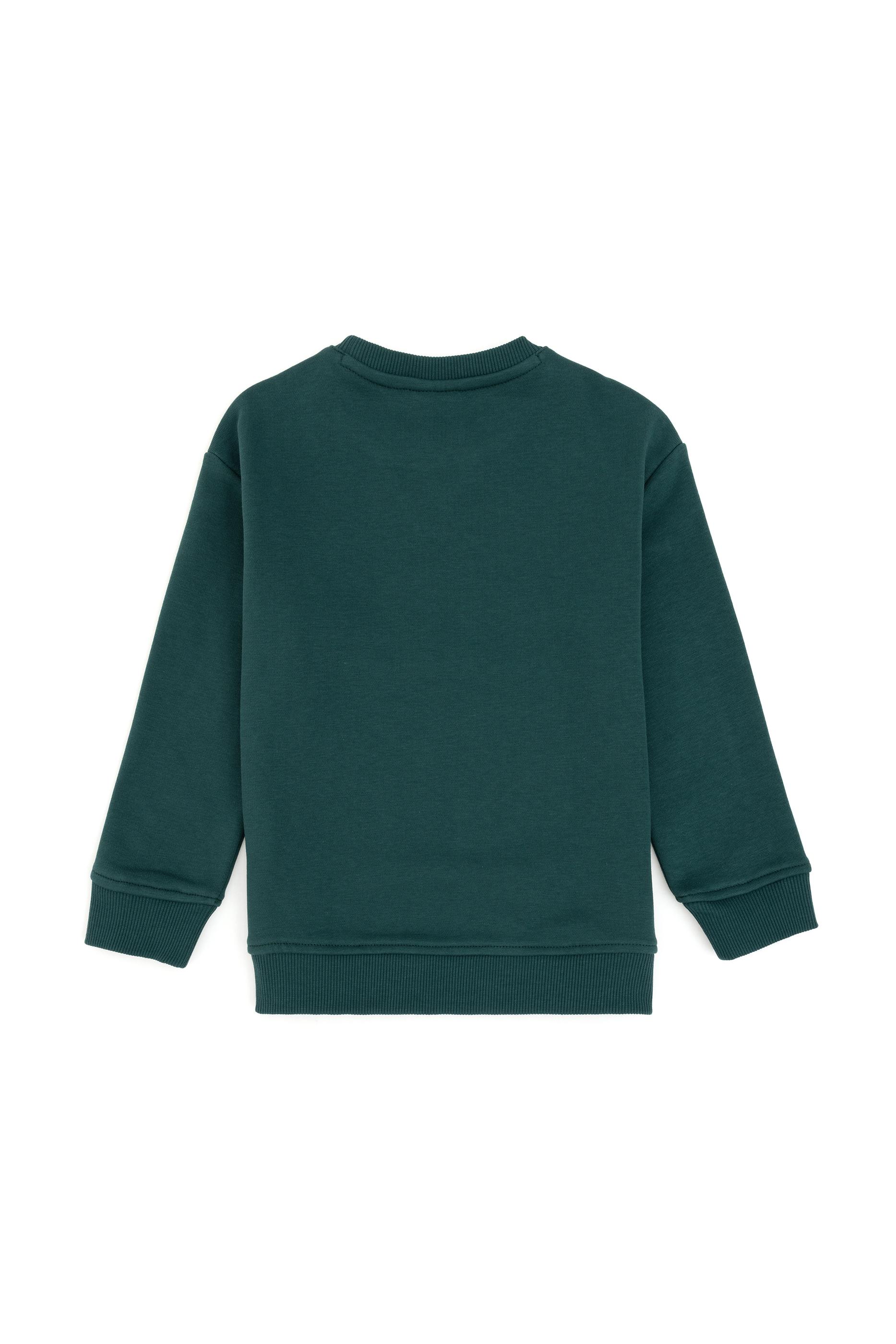 Erkek Çocuk Koyu Yeşil Basic Bisiklet Yaka Sweatshirt