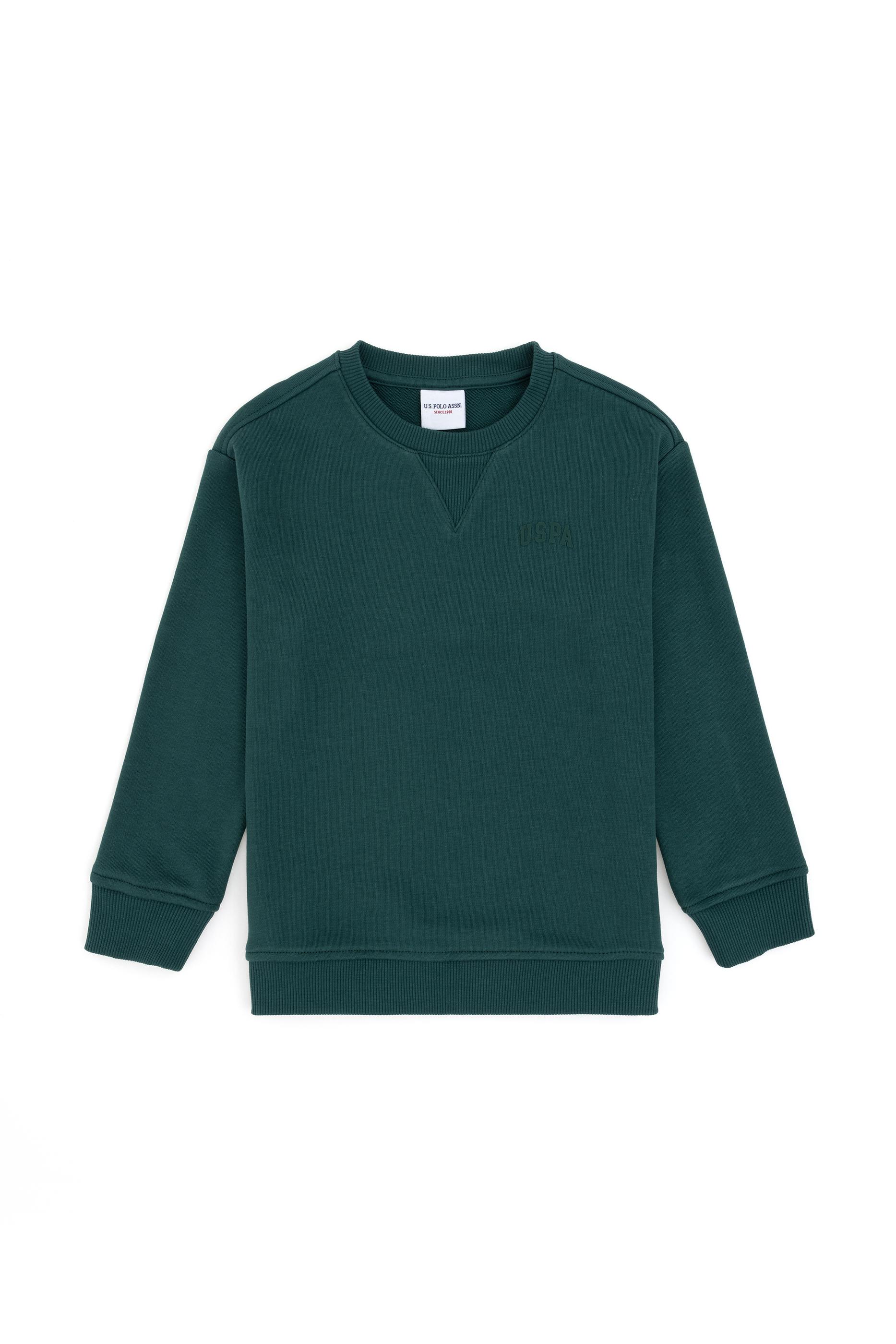 Erkek Çocuk Koyu Yeşil Basic Bisiklet Yaka Sweatshirt