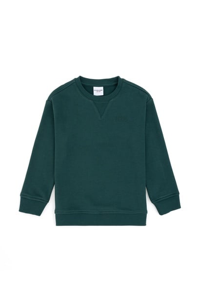 Erkek Çocuk Koyu Yeşil Basic Bisiklet Yaka Sweatshirt