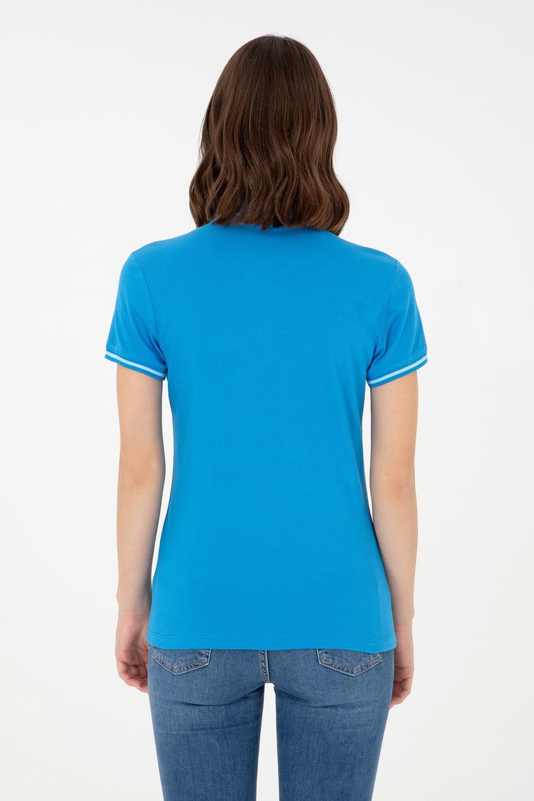 Kadın Saks Polo Yaka Tişört - 50280039017