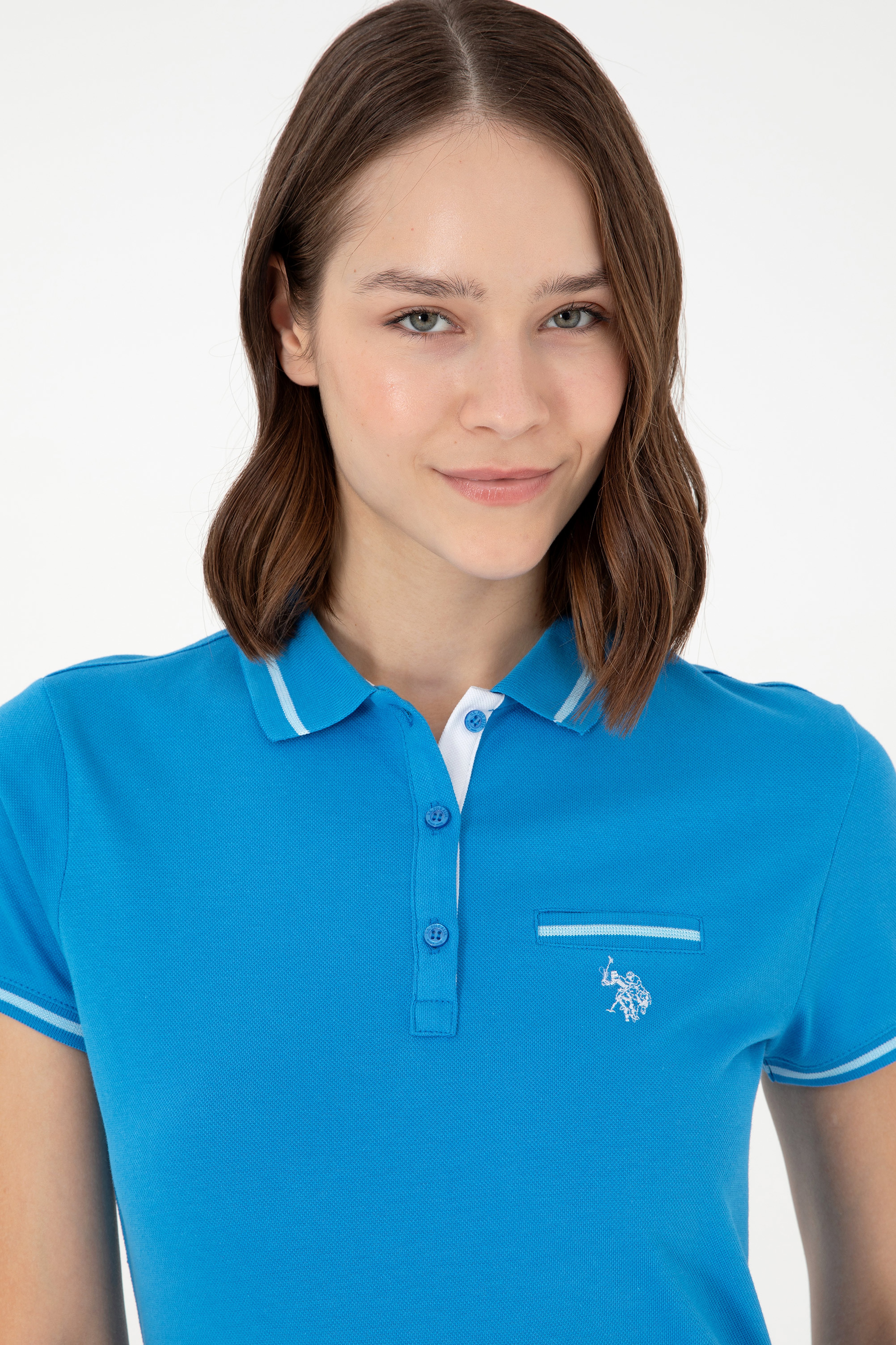 Kadın Saks Polo Yaka Tişört - Image 2