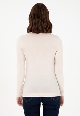 Kadın Krem Melanj Basic V Yaka Kazak - 50288983041